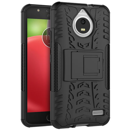 Dual Layer Rugged Tough Case Stand for Motorola Moto E4 - Black